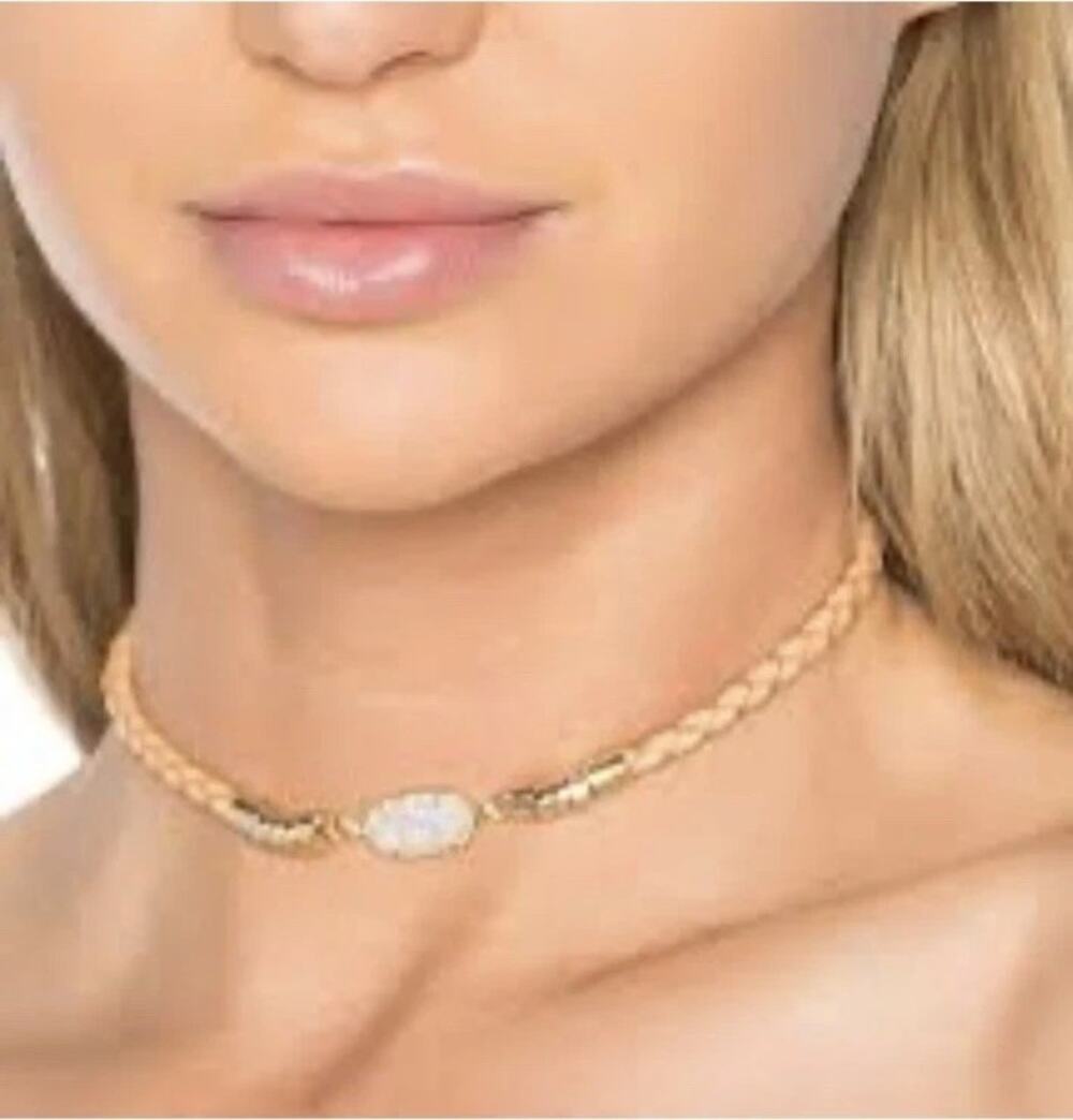 Kendra Scott Cooper Braided Leather Choker Necklace 12.5" Incl. Extender Chain